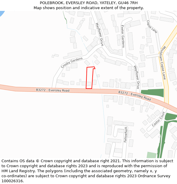 POLEBROOK, EVERSLEY ROAD, YATELEY, GU46 7RH: Location map and indicative extent of plot