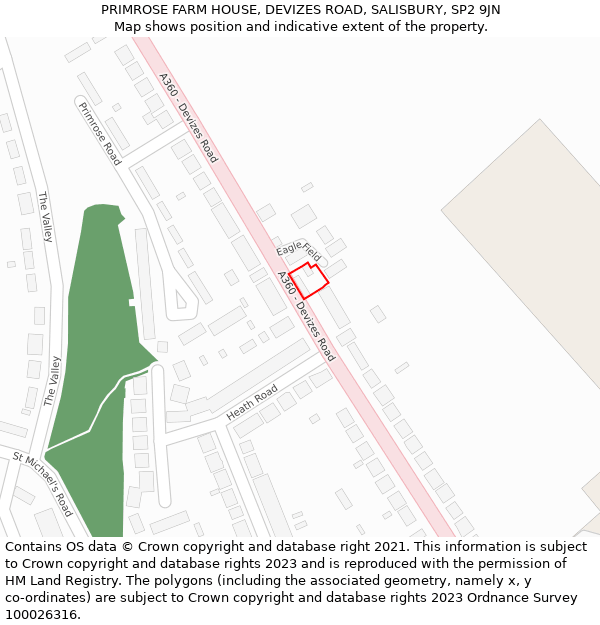 PRIMROSE FARM HOUSE, DEVIZES ROAD, SALISBURY, SP2 9JN: Location map and indicative extent of plot