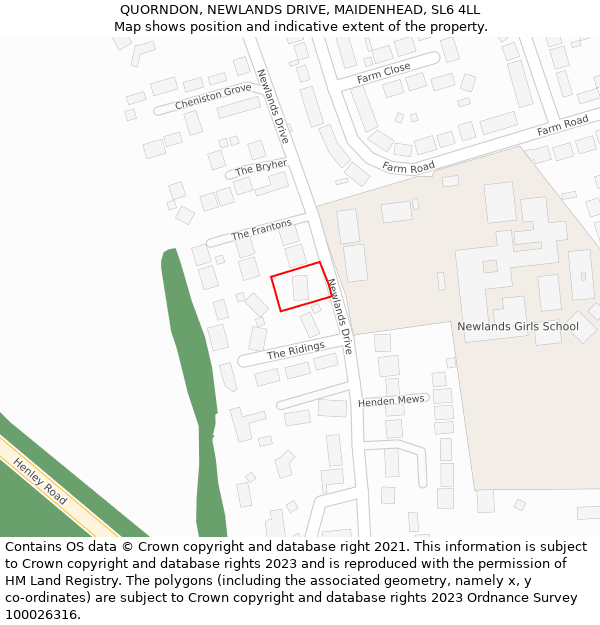 QUORNDON, NEWLANDS DRIVE, MAIDENHEAD, SL6 4LL: Location map and indicative extent of plot