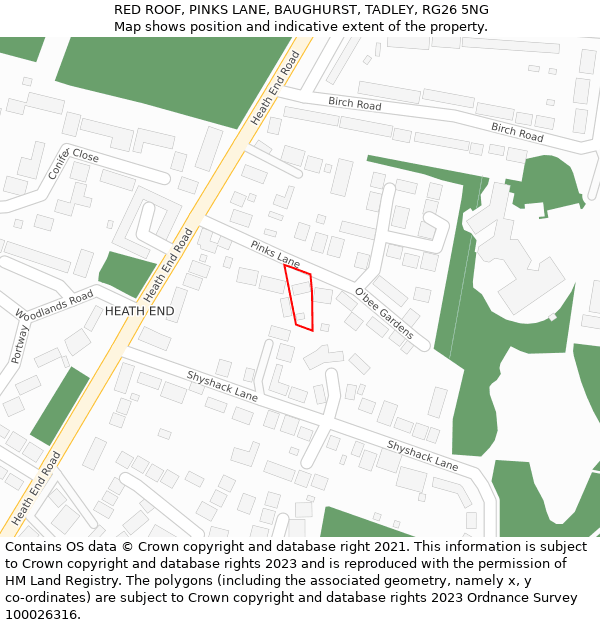 RED ROOF, PINKS LANE, BAUGHURST, TADLEY, RG26 5NG: Location map and indicative extent of plot