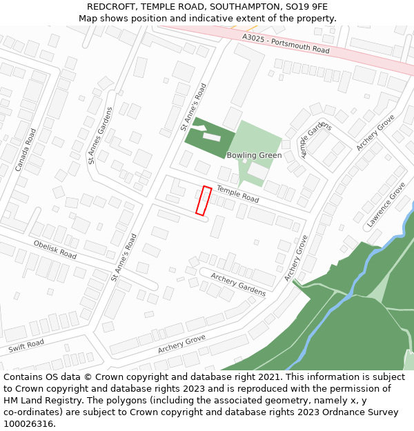 REDCROFT, TEMPLE ROAD, SOUTHAMPTON, SO19 9FE: Location map and indicative extent of plot