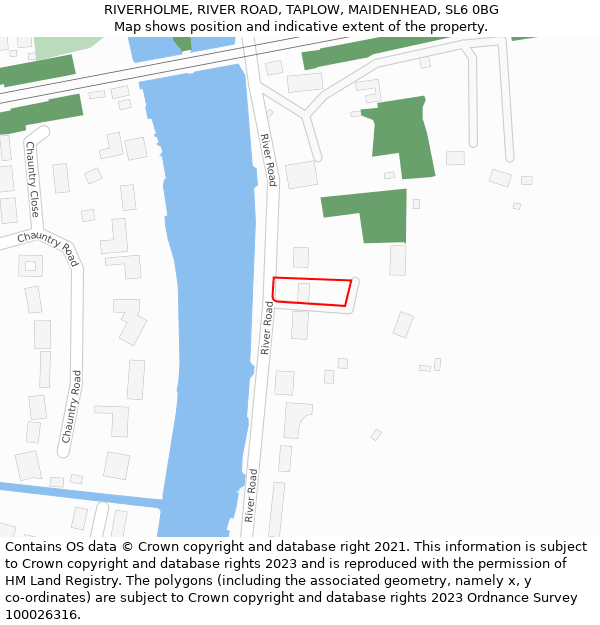 RIVERHOLME, RIVER ROAD, TAPLOW, MAIDENHEAD, SL6 0BG: Location map and indicative extent of plot