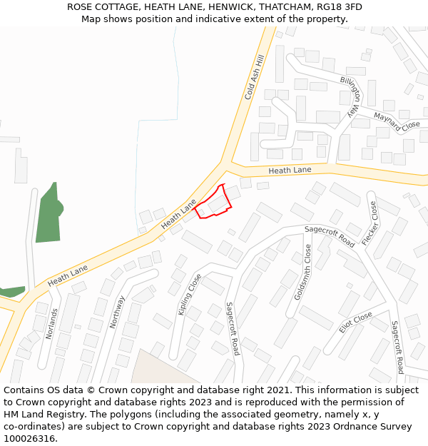 ROSE COTTAGE, HEATH LANE, HENWICK, THATCHAM, RG18 3FD: Location map and indicative extent of plot