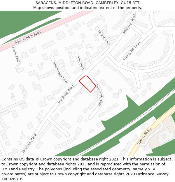 SARACENS, MIDDLETON ROAD, CAMBERLEY, GU15 3TT: Location map and indicative extent of plot