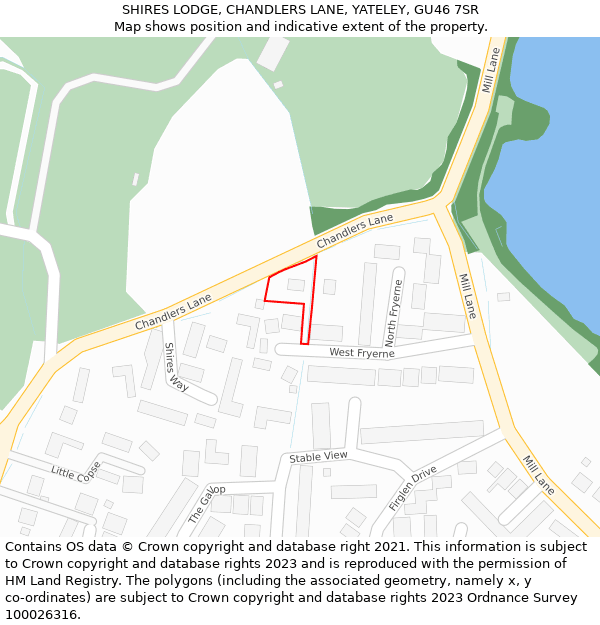 SHIRES LODGE, CHANDLERS LANE, YATELEY, GU46 7SR: Location map and indicative extent of plot