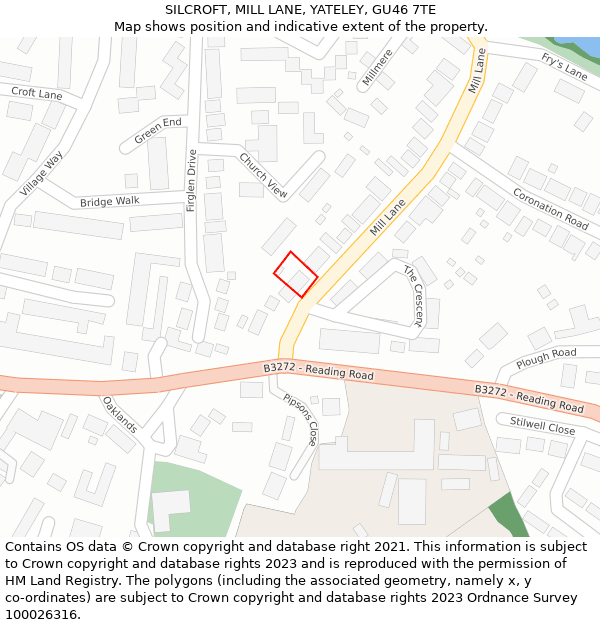 SILCROFT, MILL LANE, YATELEY, GU46 7TE: Location map and indicative extent of plot