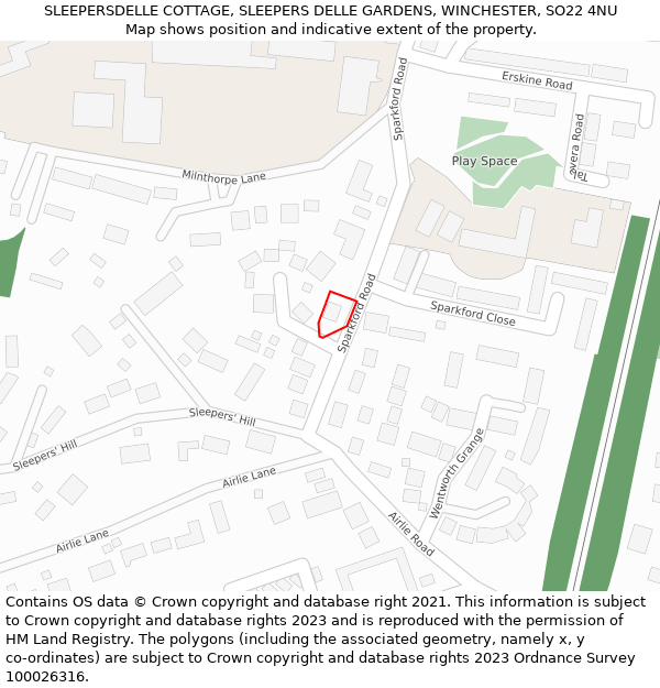 SLEEPERSDELLE COTTAGE, SLEEPERS DELLE GARDENS, WINCHESTER, SO22 4NU: Location map and indicative extent of plot