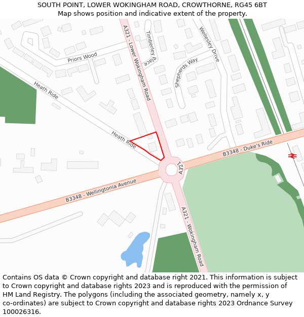 SOUTH POINT, LOWER WOKINGHAM ROAD, CROWTHORNE, RG45 6BT: Location map and indicative extent of plot
