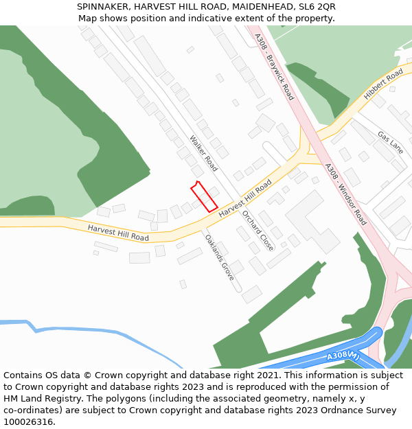 SPINNAKER, HARVEST HILL ROAD, MAIDENHEAD, SL6 2QR: Location map and indicative extent of plot