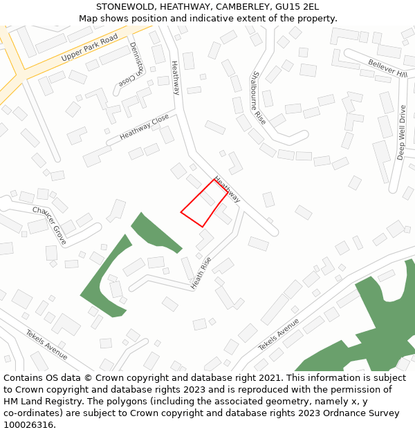 STONEWOLD, HEATHWAY, CAMBERLEY, GU15 2EL: Location map and indicative extent of plot
