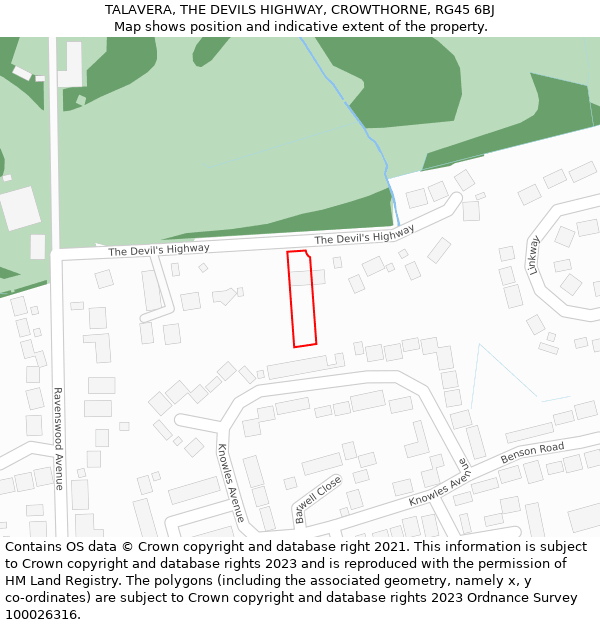 TALAVERA, THE DEVILS HIGHWAY, CROWTHORNE, RG45 6BJ: Location map and indicative extent of plot