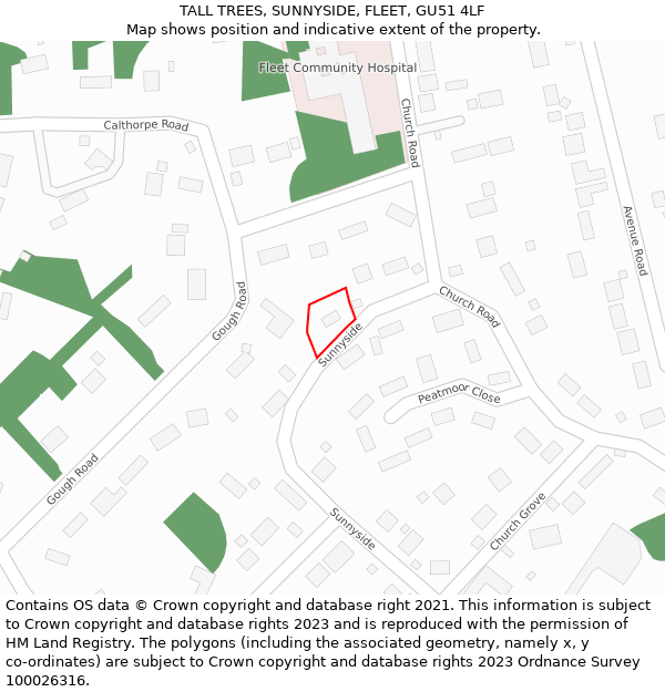 TALL TREES, SUNNYSIDE, FLEET, GU51 4LF: Location map and indicative extent of plot