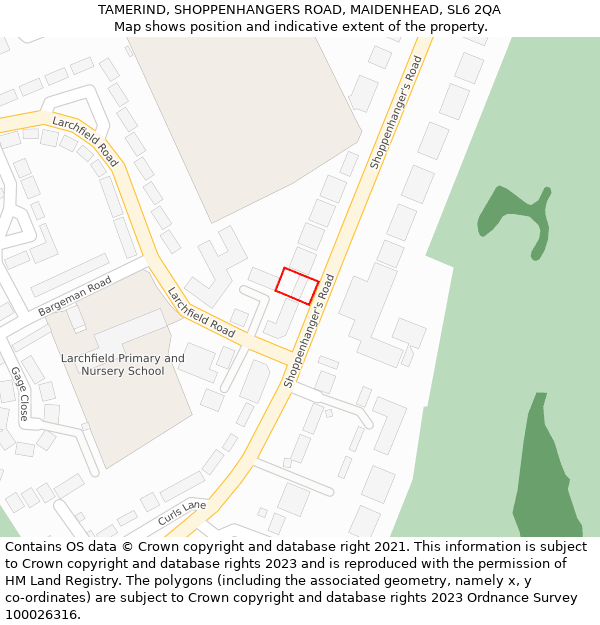 TAMERIND, SHOPPENHANGERS ROAD, MAIDENHEAD, SL6 2QA: Location map and indicative extent of plot