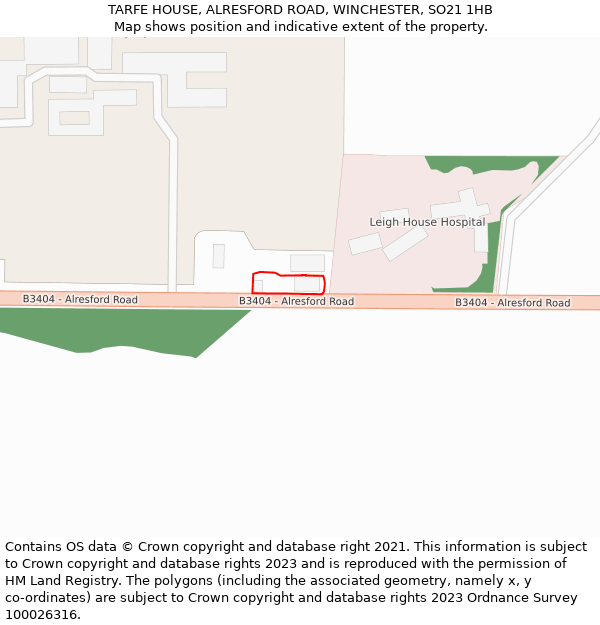 TARFE HOUSE, ALRESFORD ROAD, WINCHESTER, SO21 1HB: Location map and indicative extent of plot