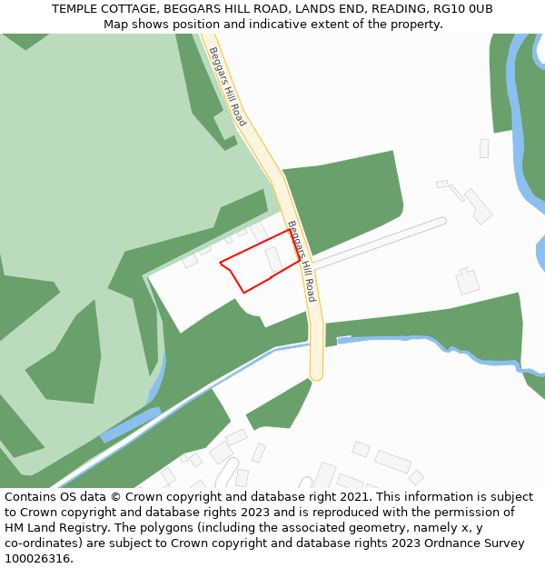 TEMPLE COTTAGE, BEGGARS HILL ROAD, LANDS END, READING, RG10 0UB: Location map and indicative extent of plot