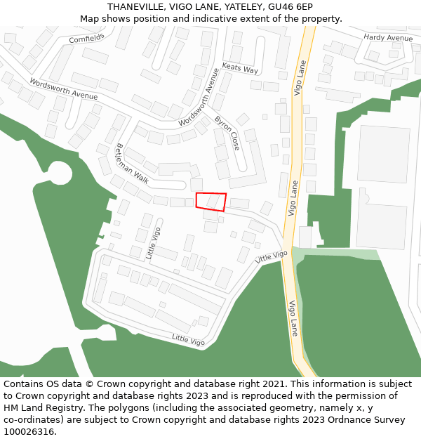 THANEVILLE, VIGO LANE, YATELEY, GU46 6EP: Location map and indicative extent of plot