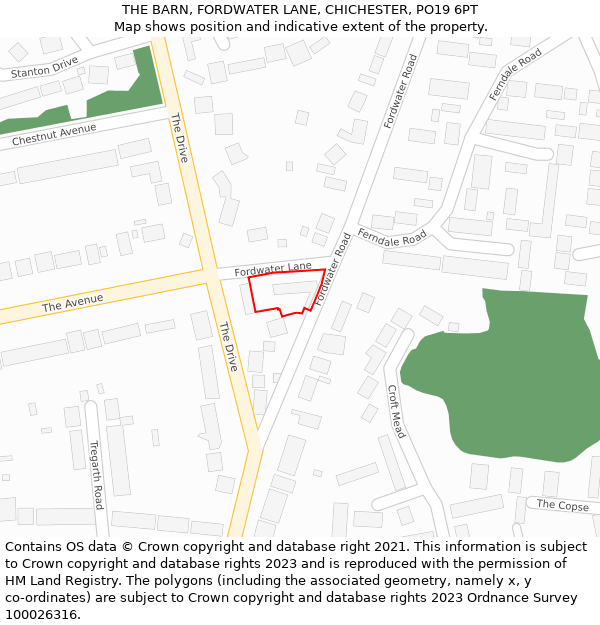 THE BARN, FORDWATER LANE, CHICHESTER, PO19 6PT: Location map and indicative extent of plot