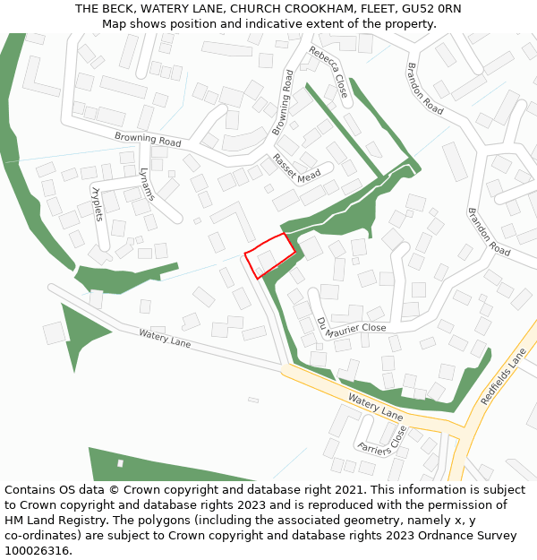 THE BECK, WATERY LANE, CHURCH CROOKHAM, FLEET, GU52 0RN: Location map and indicative extent of plot