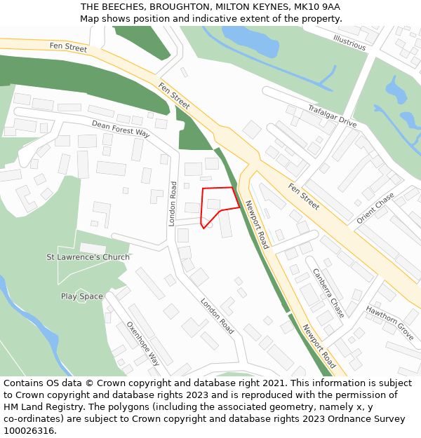 THE BEECHES, BROUGHTON, MILTON KEYNES, MK10 9AA: Location map and indicative extent of plot