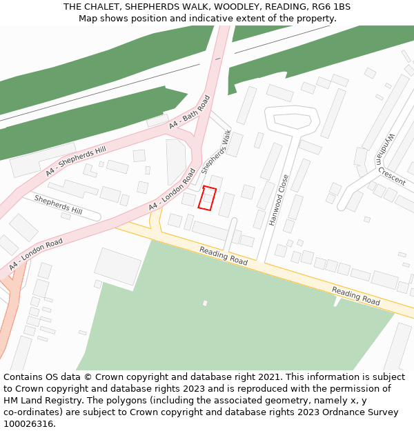 THE CHALET, SHEPHERDS WALK, WOODLEY, READING, RG6 1BS: Location map and indicative extent of plot