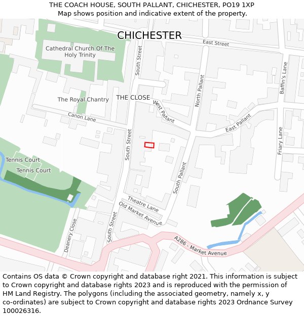 THE COACH HOUSE, SOUTH PALLANT, CHICHESTER, PO19 1XP: Location map and indicative extent of plot