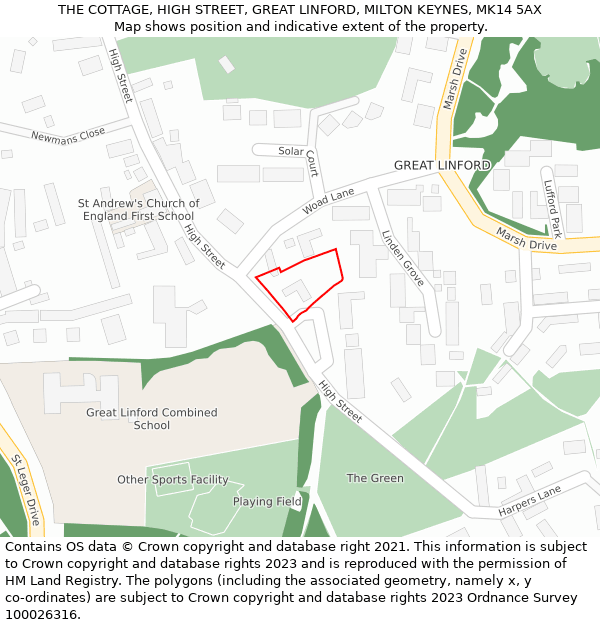 THE COTTAGE, HIGH STREET, GREAT LINFORD, MILTON KEYNES, MK14 5AX: Location map and indicative extent of plot