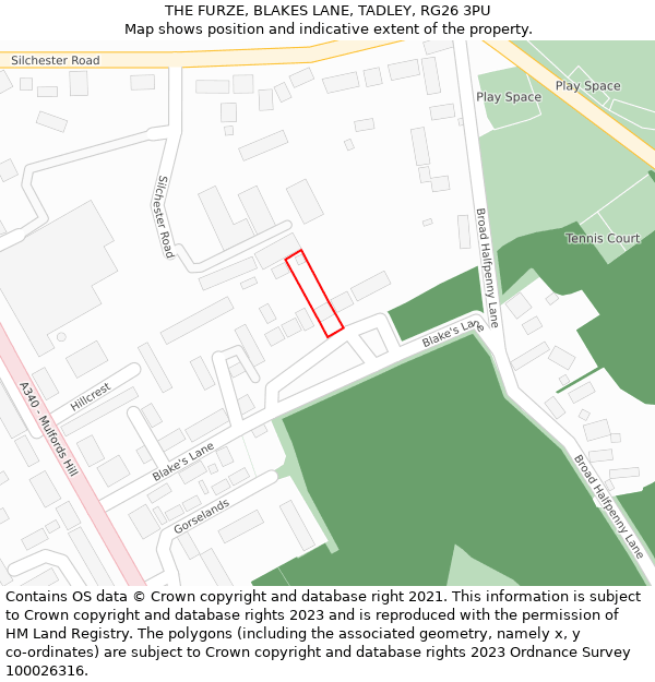 THE FURZE, BLAKES LANE, TADLEY, RG26 3PU: Location map and indicative extent of plot