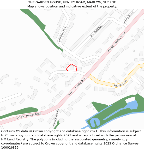 THE GARDEN HOUSE, HENLEY ROAD, MARLOW, SL7 2DF: Location map and indicative extent of plot