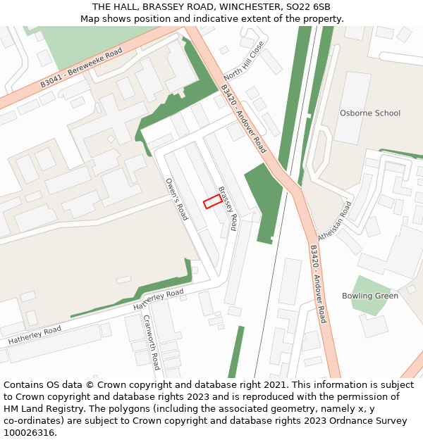 THE HALL, BRASSEY ROAD, WINCHESTER, SO22 6SB: Location map and indicative extent of plot