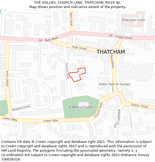 THE HOLLIES, CHURCH LANE, THATCHAM, RG19 3JL: Location map and indicative extent of plot