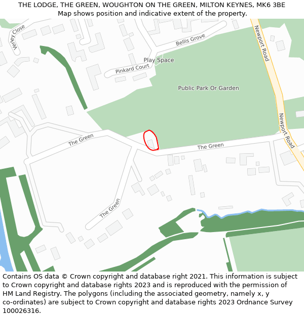 THE LODGE, THE GREEN, WOUGHTON ON THE GREEN, MILTON KEYNES, MK6 3BE: Location map and indicative extent of plot