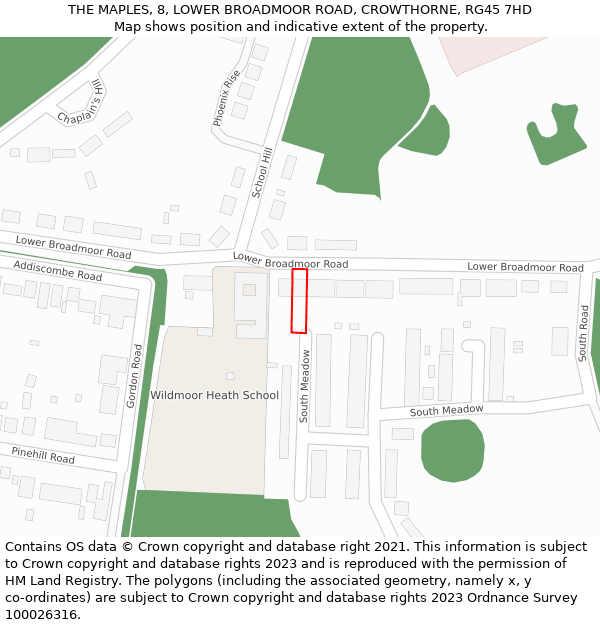THE MAPLES, 8, LOWER BROADMOOR ROAD, CROWTHORNE, RG45 7HD: Location map and indicative extent of plot