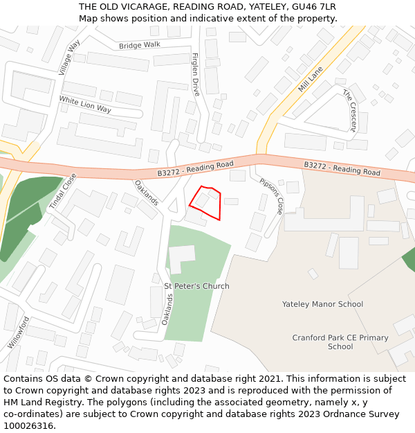 THE OLD VICARAGE, READING ROAD, YATELEY, GU46 7LR: Location map and indicative extent of plot