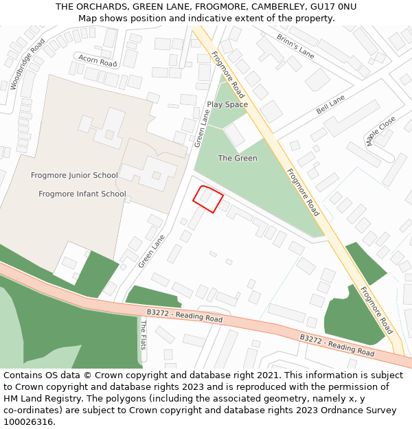 THE ORCHARDS, GREEN LANE, FROGMORE, CAMBERLEY, GU17 0NU: Location map and indicative extent of plot