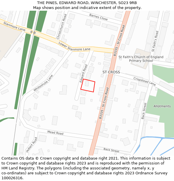 THE PINES, EDWARD ROAD, WINCHESTER, SO23 9RB: Location map and indicative extent of plot