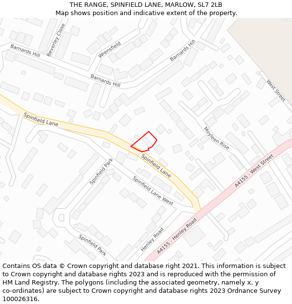 THE RANGE, SPINFIELD LANE, MARLOW, SL7 2LB: Location map and indicative extent of plot