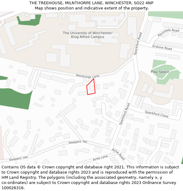 THE TREEHOUSE, MILNTHORPE LANE, WINCHESTER, SO22 4NP: Location map and indicative extent of plot
