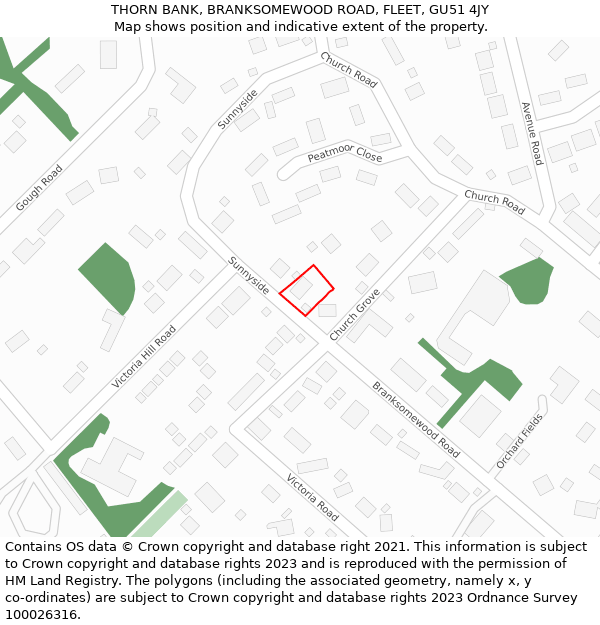 THORN BANK, BRANKSOMEWOOD ROAD, FLEET, GU51 4JY: Location map and indicative extent of plot