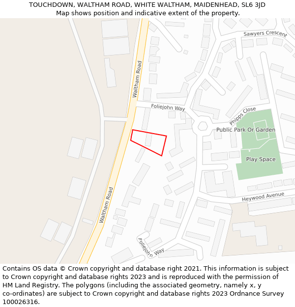 TOUCHDOWN, WALTHAM ROAD, WHITE WALTHAM, MAIDENHEAD, SL6 3JD: Location map and indicative extent of plot
