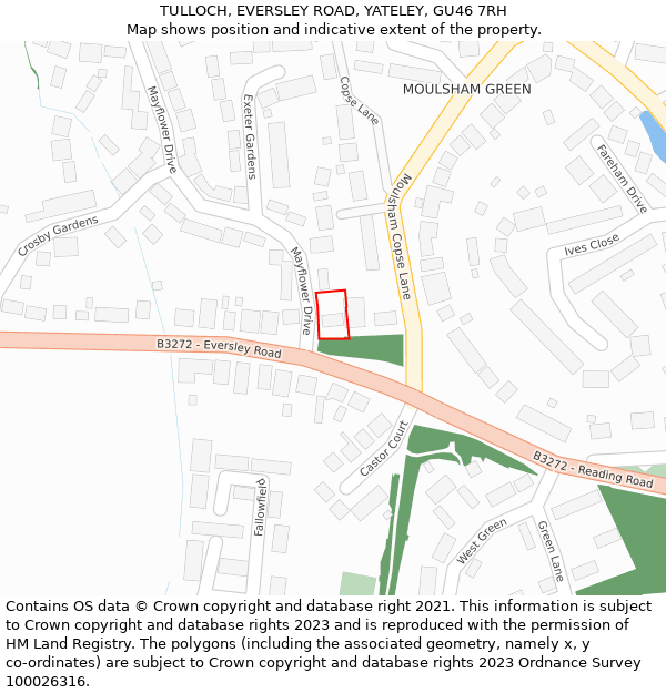 TULLOCH, EVERSLEY ROAD, YATELEY, GU46 7RH: Location map and indicative extent of plot