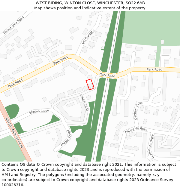 WEST RIDING, WINTON CLOSE, WINCHESTER, SO22 6AB: Location map and indicative extent of plot