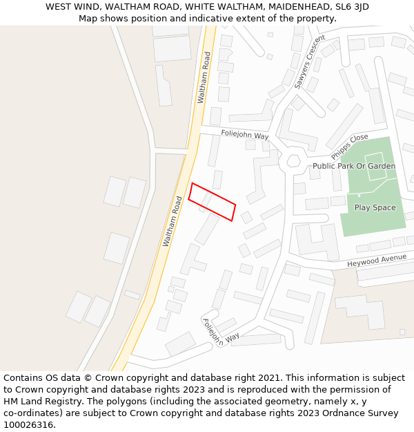 WEST WIND, WALTHAM ROAD, WHITE WALTHAM, MAIDENHEAD, SL6 3JD: Location map and indicative extent of plot