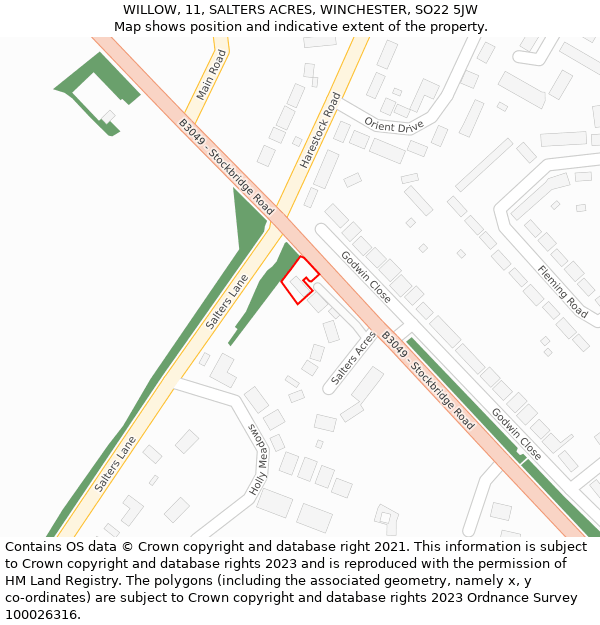 WILLOW, 11, SALTERS ACRES, WINCHESTER, SO22 5JW: Location map and indicative extent of plot