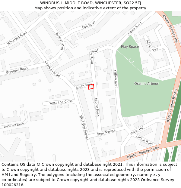 WINDRUSH, MIDDLE ROAD, WINCHESTER, SO22 5EJ: Location map and indicative extent of plot