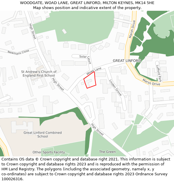 WOODGATE, WOAD LANE, GREAT LINFORD, MILTON KEYNES, MK14 5HE: Location map and indicative extent of plot