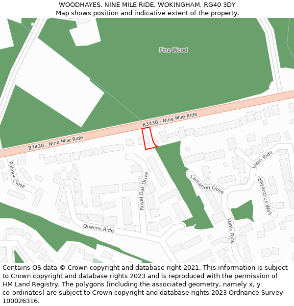 WOODHAYES, NINE MILE RIDE, WOKINGHAM, RG40 3DY: Location map and indicative extent of plot