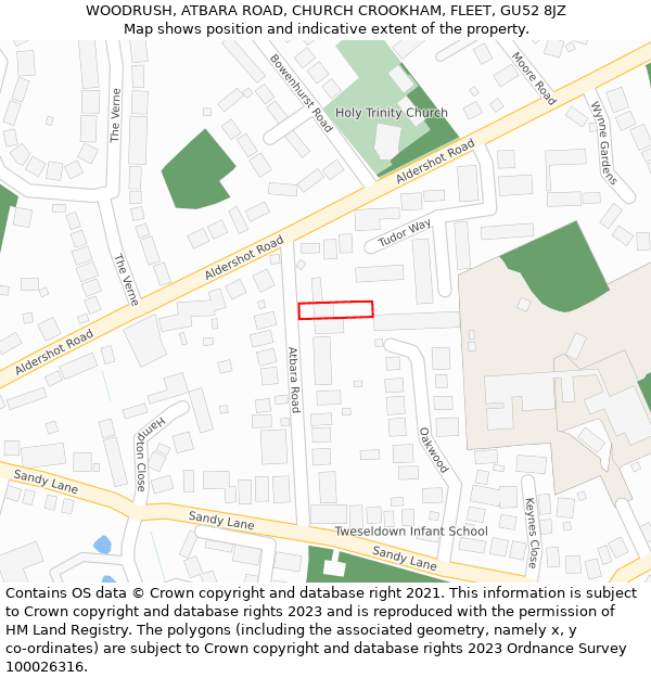 WOODRUSH, ATBARA ROAD, CHURCH CROOKHAM, FLEET, GU52 8JZ: Location map and indicative extent of plot