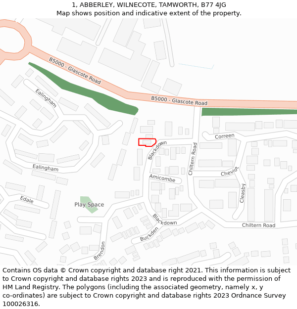 1, ABBERLEY, WILNECOTE, TAMWORTH, B77 4JG: Location map and indicative extent of plot