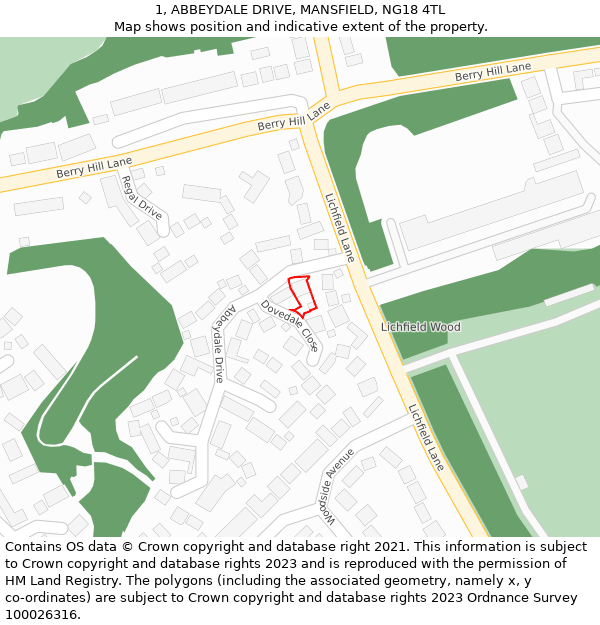 1, ABBEYDALE DRIVE, MANSFIELD, NG18 4TL: Location map and indicative extent of plot