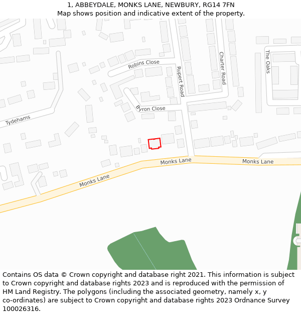 1, ABBEYDALE, MONKS LANE, NEWBURY, RG14 7FN: Location map and indicative extent of plot